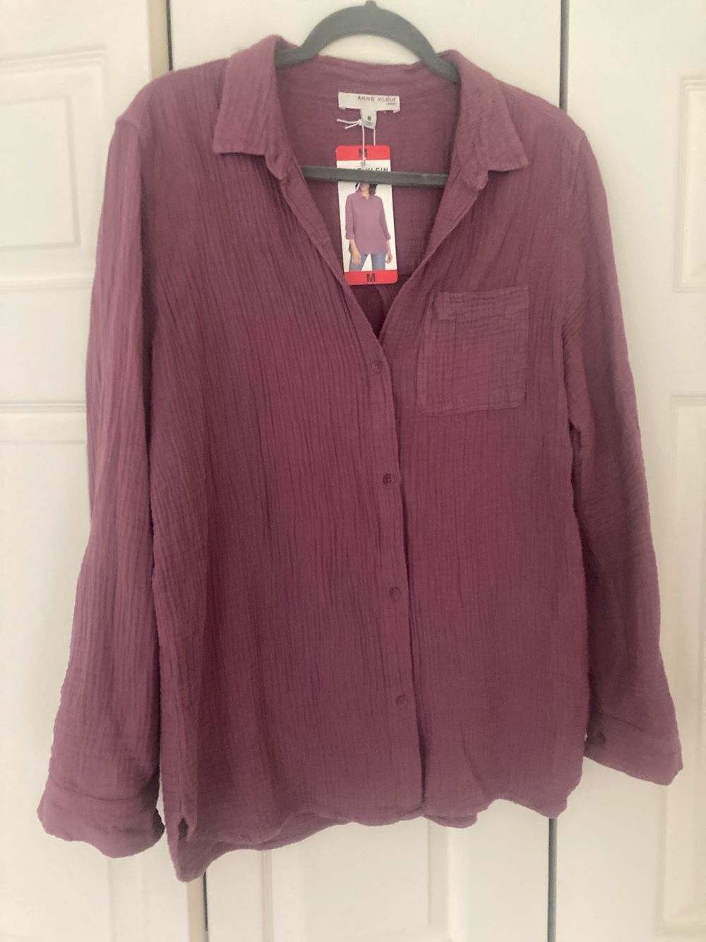 Anne Klein Mauve Button-Down Gauze Shirt